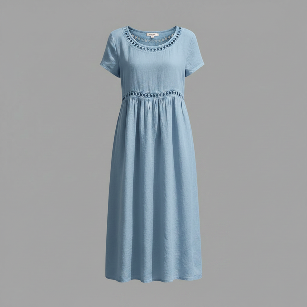 Abito Midi Estivo Donna | Lino con Pizzo e Linea A