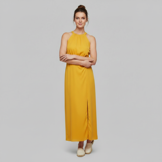 Abito midi estivo donna | Senza maniche con spacco e collo alto