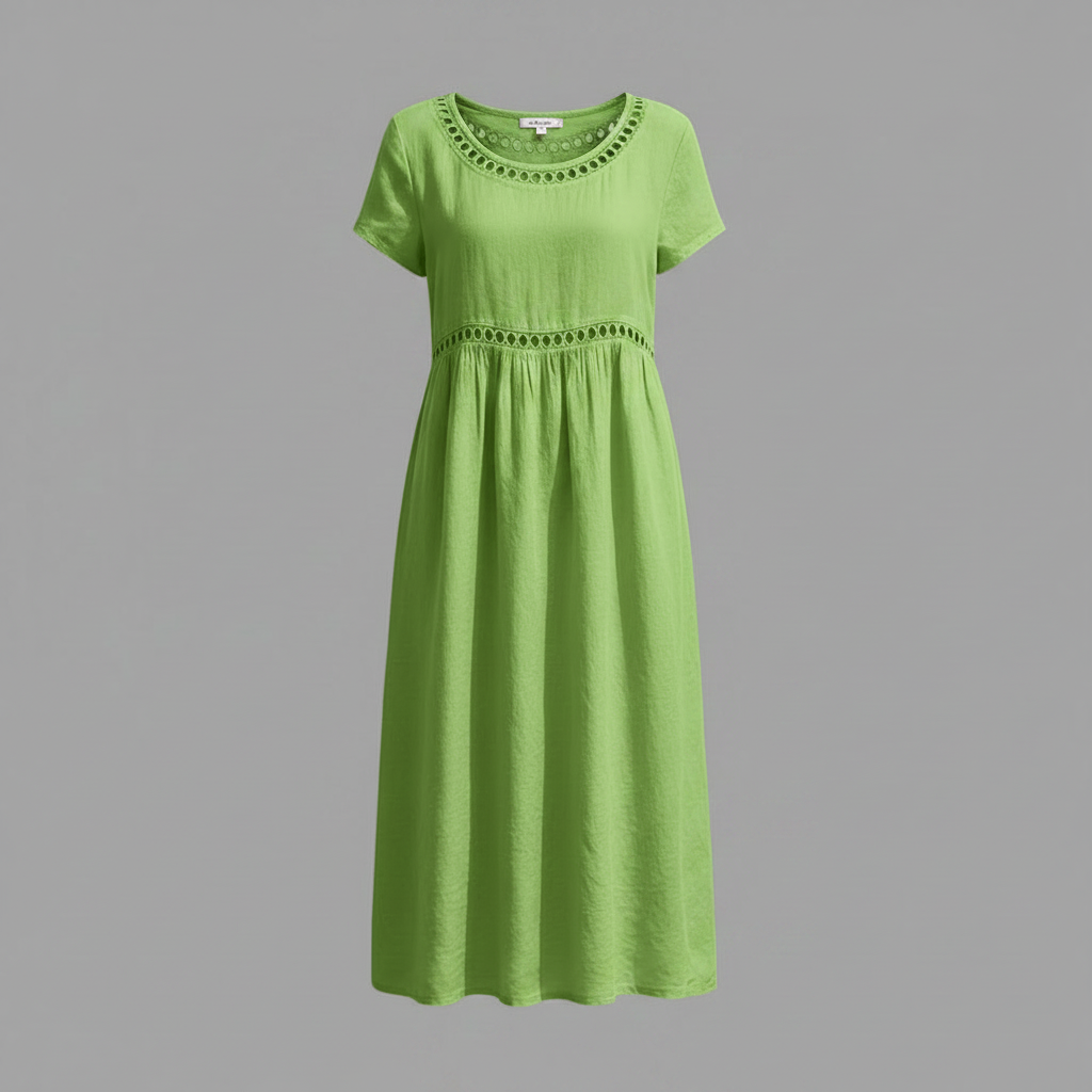 Abito Midi Estivo Donna | Lino con Pizzo e Linea A