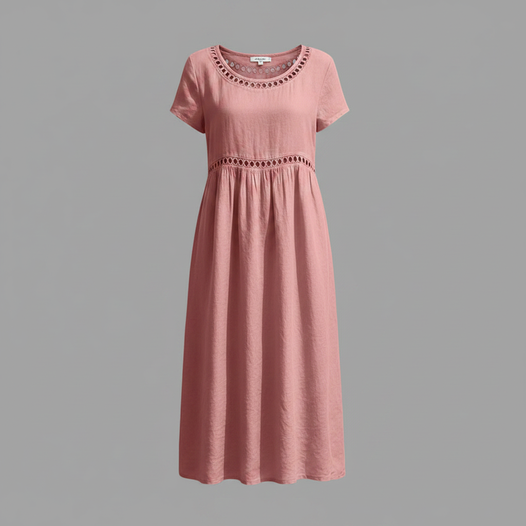 Abito Midi Estivo Donna | Lino con Pizzo e Linea A