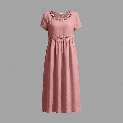 Abito Midi Estivo Donna | Lino con Pizzo e Linea A