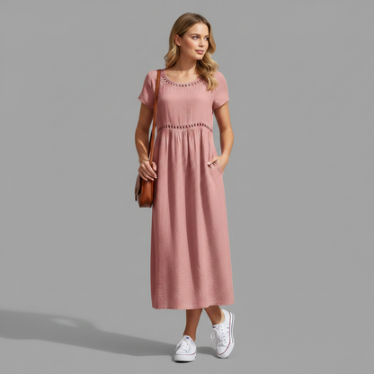 Abito Midi Estivo Donna | Lino con Pizzo e Linea A