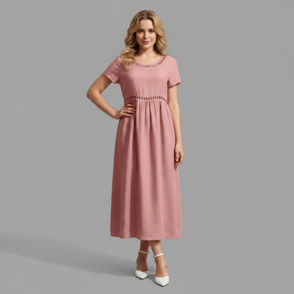 Abito Midi Estivo Donna | Lino con Pizzo e Linea A