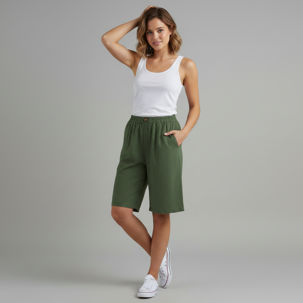 Bermuda Donna Vita Elastica Taglio Rilassato Estate