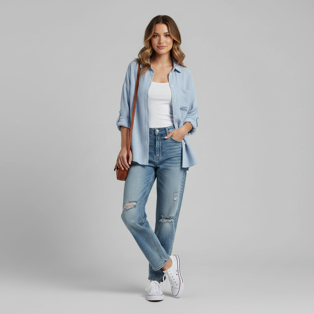 Camicetta Donna Oversize in Mussola | Blusa Casual Estiva