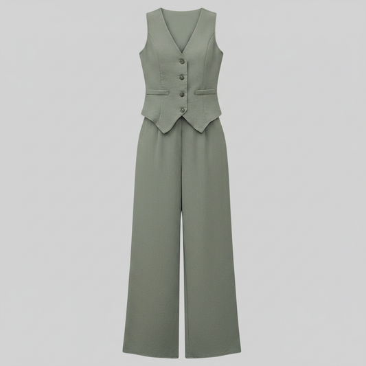 Set Donna Elegante | Gilet Scollo a V e Pantaloni a Gamba Larga