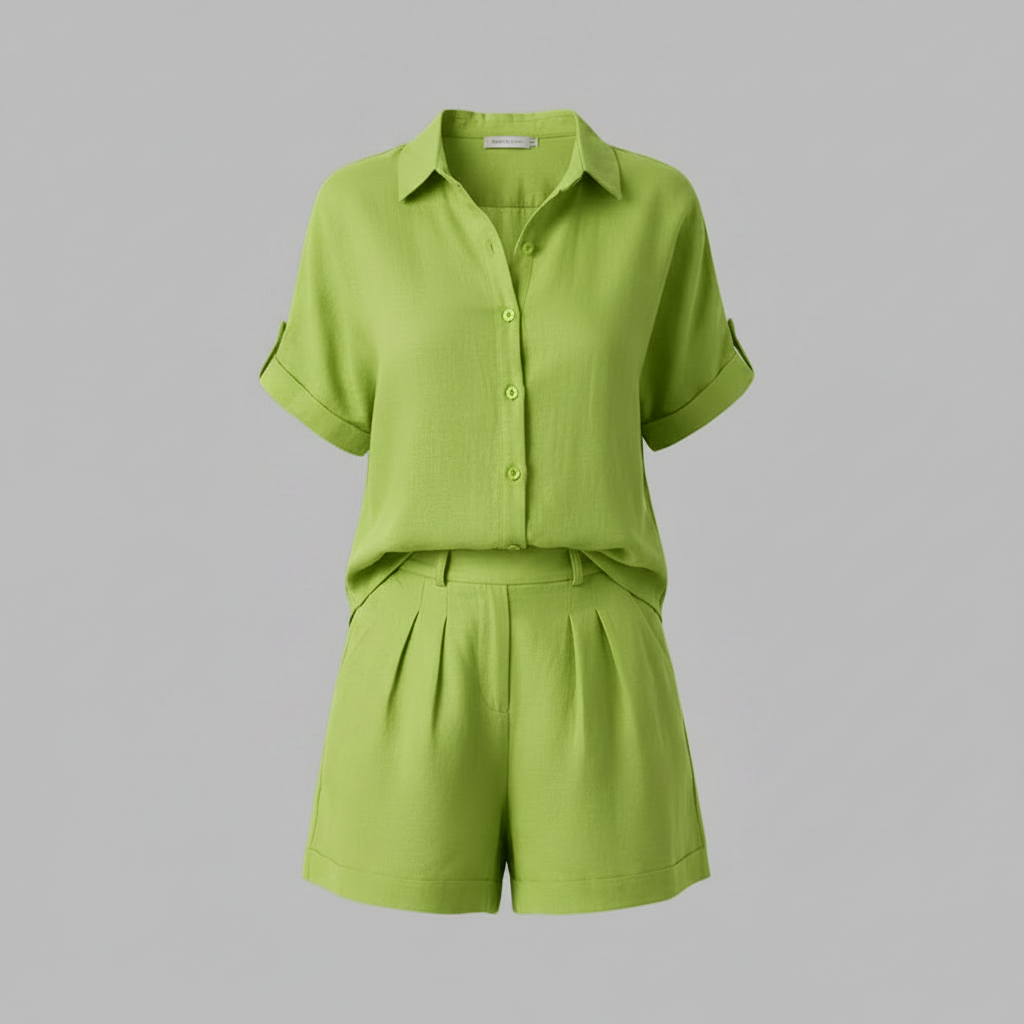 Set Donna In Lino | Camicia Oversize e Shorts Alta Vita