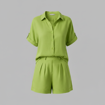 Set Donna In Lino | Camicia Oversize e Shorts Alta Vita