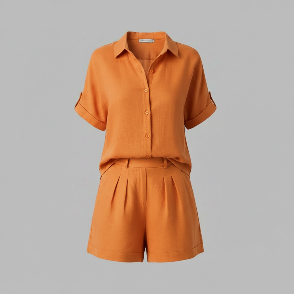 Set Donna In Lino | Camicia Oversize e Shorts Alta Vita