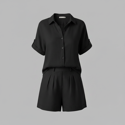 Set Donna In Lino | Camicia Oversize e Shorts Alta Vita