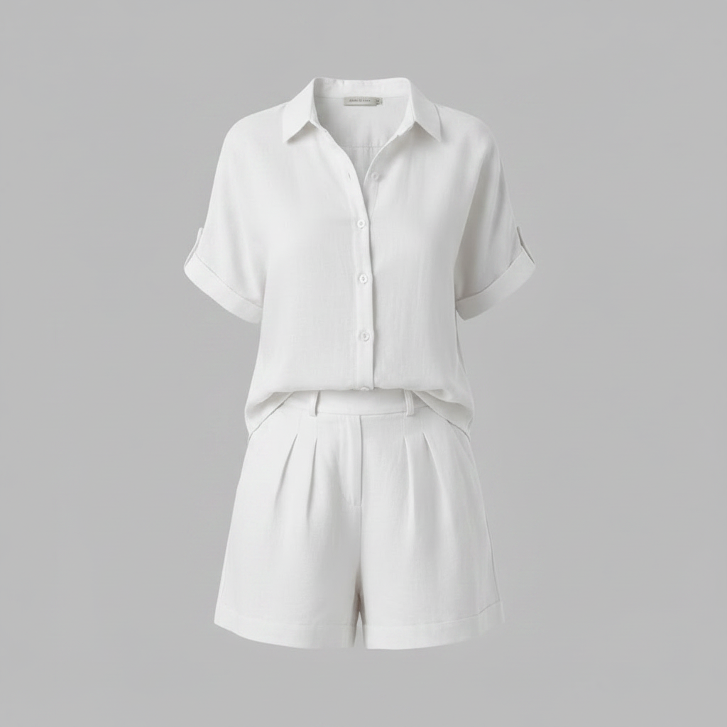 Set Donna In Lino | Camicia Oversize e Shorts Alta Vita