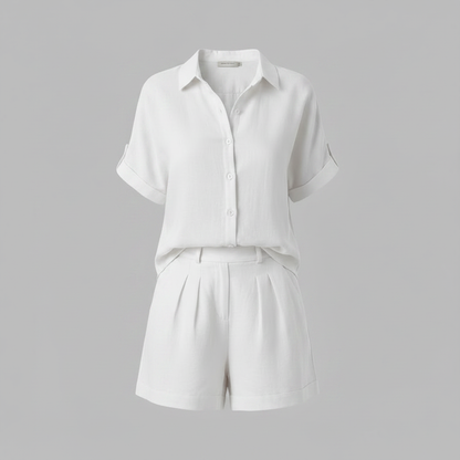 Set Donna In Lino | Camicia Oversize e Shorts Alta Vita