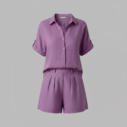 Set Donna In Lino | Camicia Oversize e Shorts Alta Vita