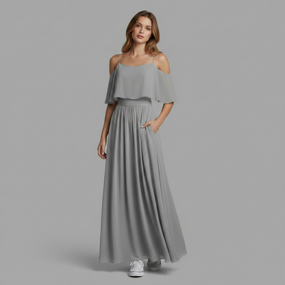 Set Estivo Donna Chiffon | Top Spalle Scoperte e Pantaloni Palazzo