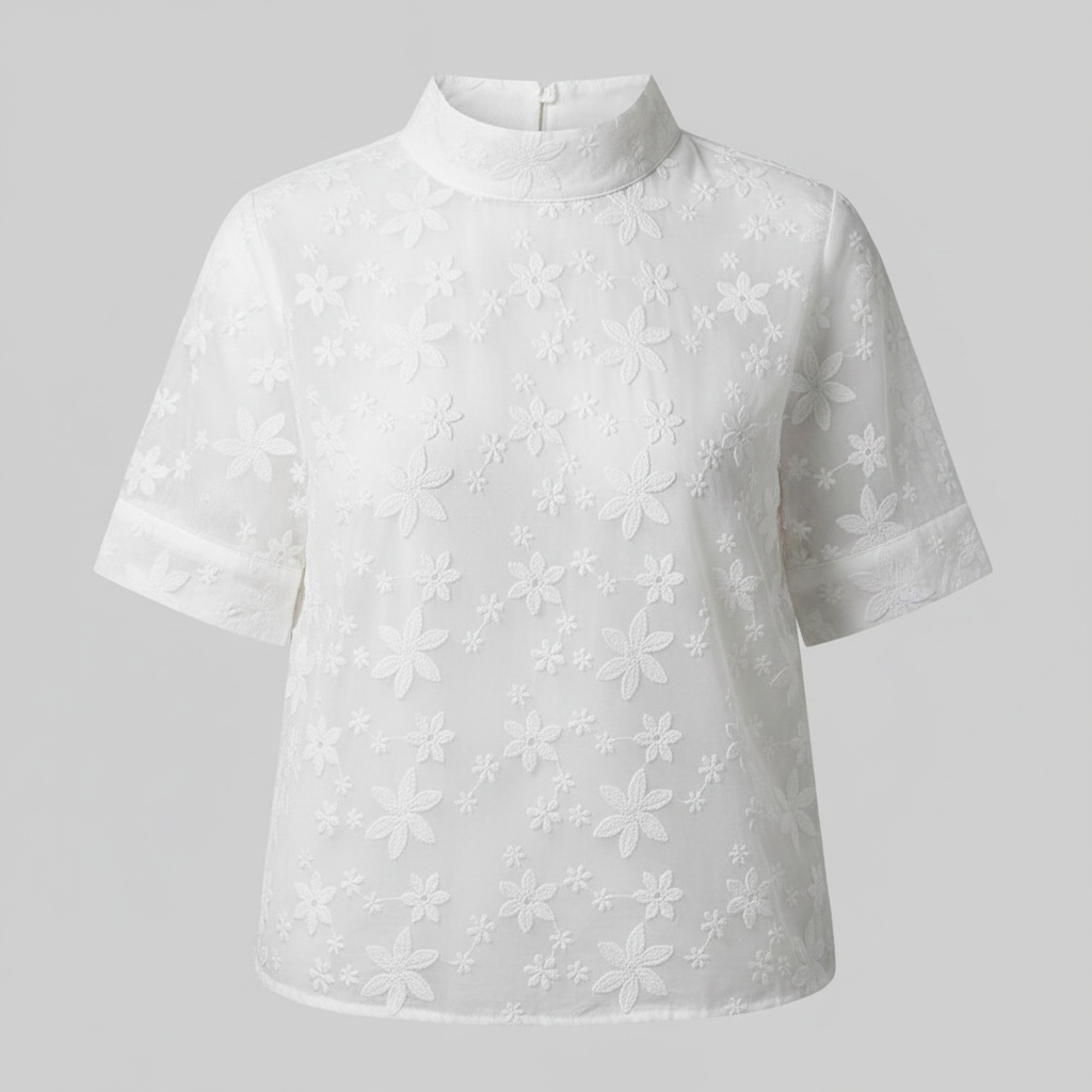 Top Donna Elegante Collo Alto Ricamato | Abbigliamento Femminile