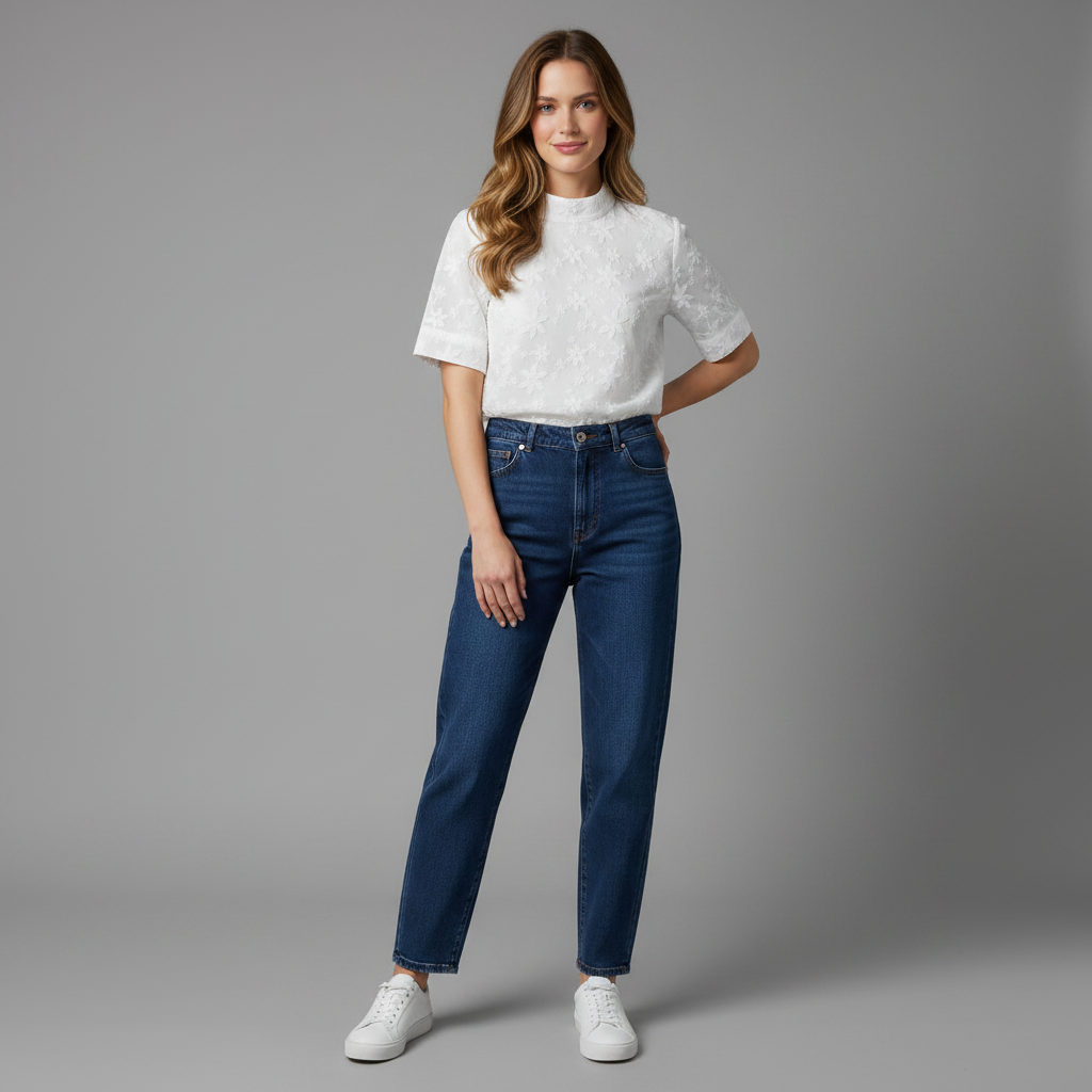 Top Donna Elegante Collo Alto Ricamato | Abbigliamento Femminile
