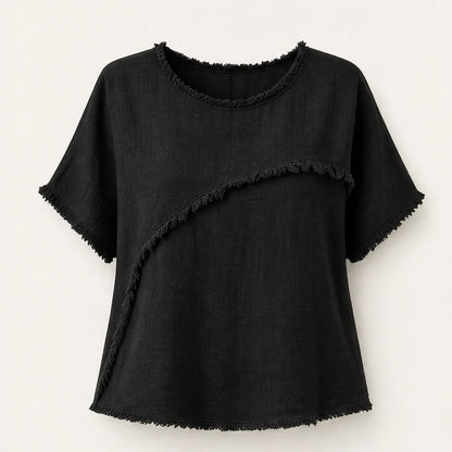 Frayla Top Estivo da Donna con Bordi a Vivo - Maglia Casual Girocollo dalla Vestibilità Comoda
