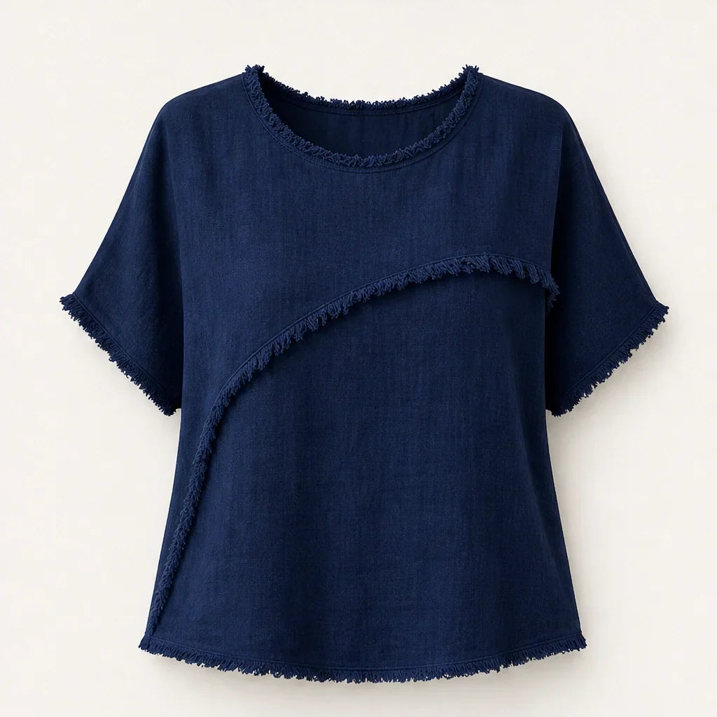 Frayla Top Estivo da Donna con Bordi a Vivo - Maglia Casual Girocollo dalla Vestibilità Comoda