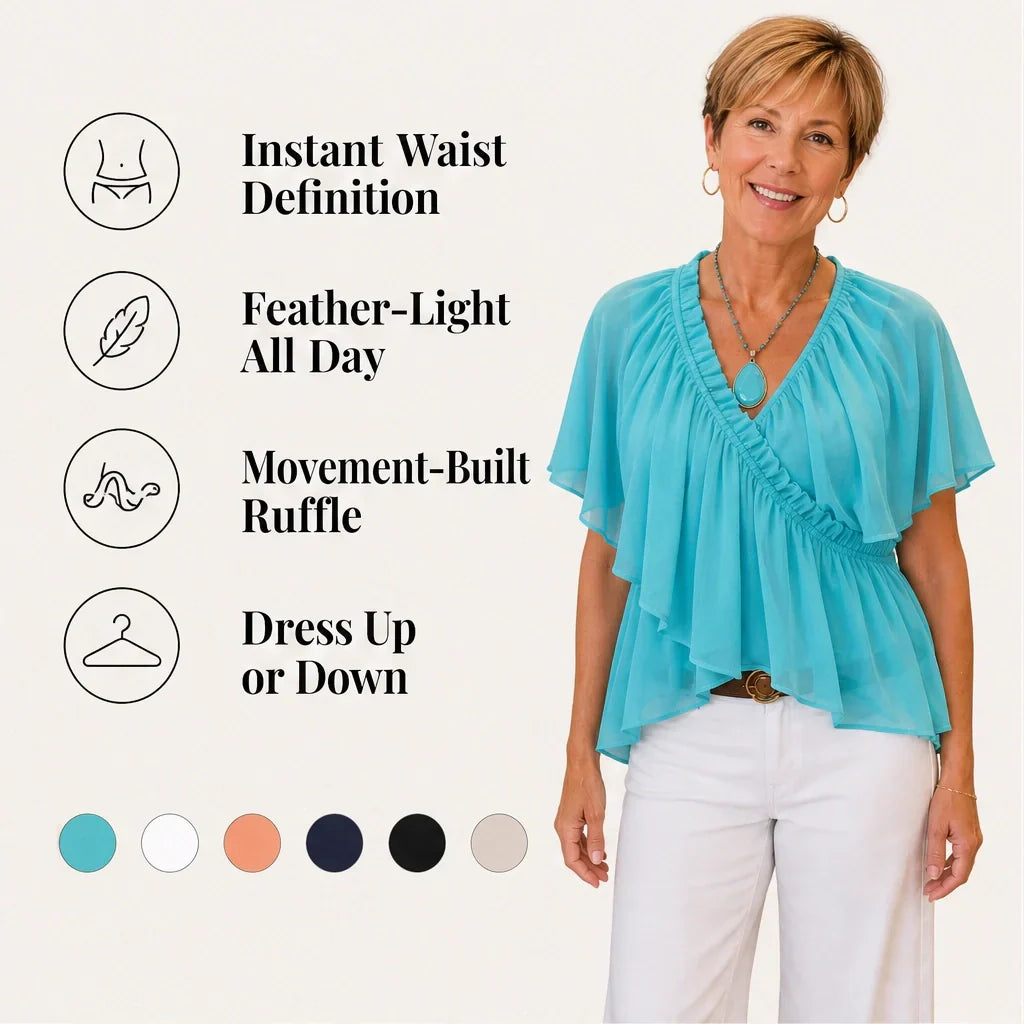 Thalise Blusa in Chiffon da Donna - Top Incrociato con Volant e Maniche ad Aletta