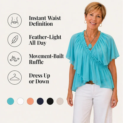Thalise Blusa in Chiffon da Donna - Top Incrociato con Volant e Maniche ad Aletta