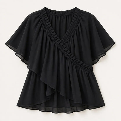 Thalise Blusa in Chiffon da Donna - Top Incrociato con Volant e Maniche ad Aletta