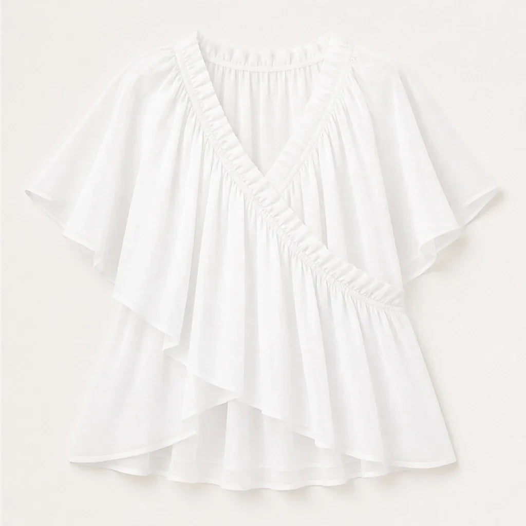 Thalise Blusa in Chiffon da Donna - Top Incrociato con Volant e Maniche ad Aletta