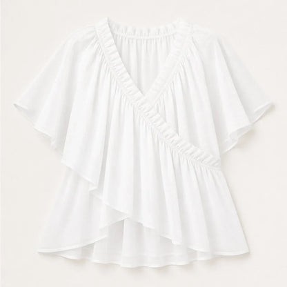 Thalise Blusa in Chiffon da Donna - Top Incrociato con Volant e Maniche ad Aletta