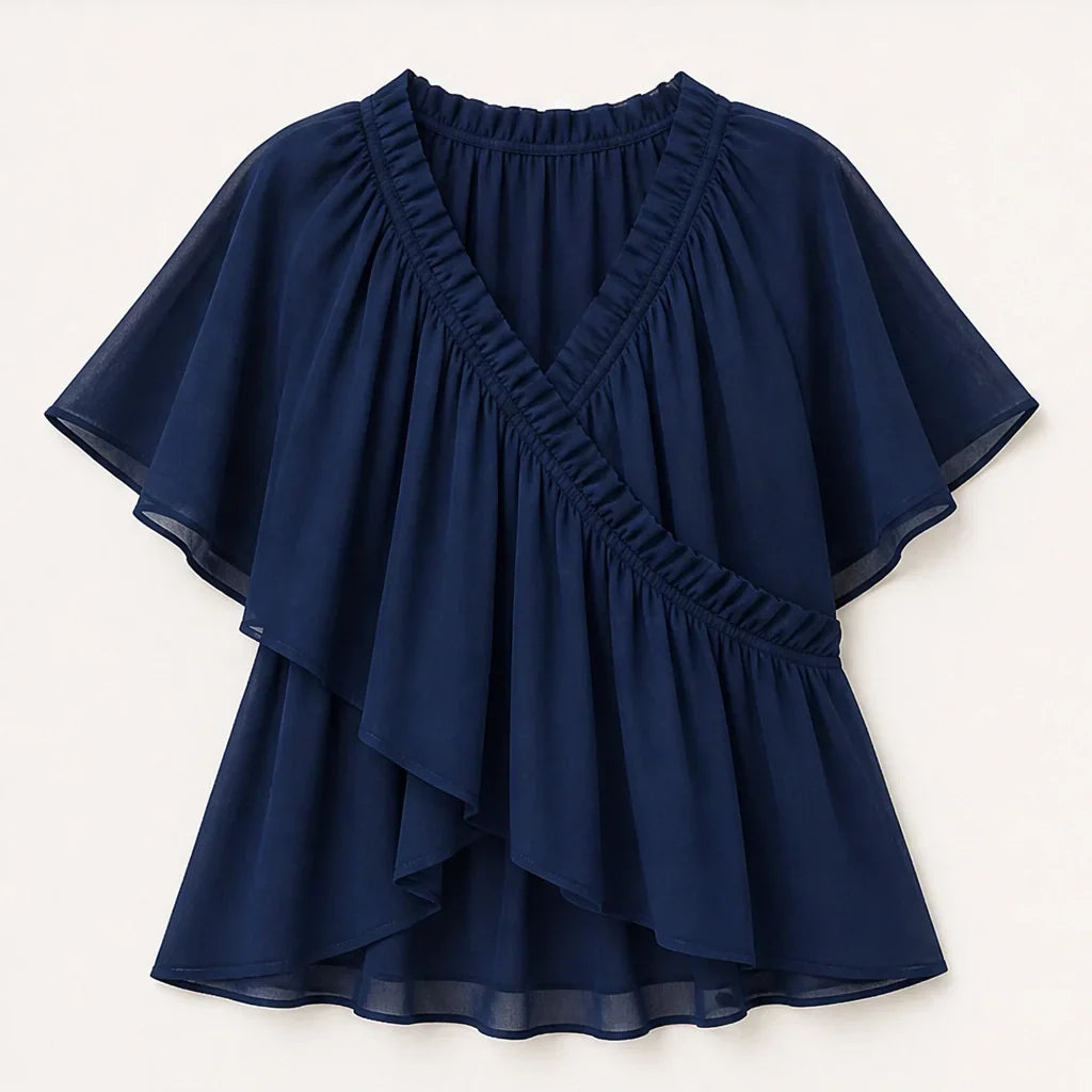 Thalise Blusa in Chiffon da Donna - Top Incrociato con Volant e Maniche ad Aletta