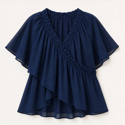 Thalise Blusa in Chiffon da Donna - Top Incrociato con Volant e Maniche ad Aletta