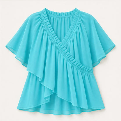 Thalise Blusa in Chiffon da Donna - Top Incrociato con Volant e Maniche ad Aletta