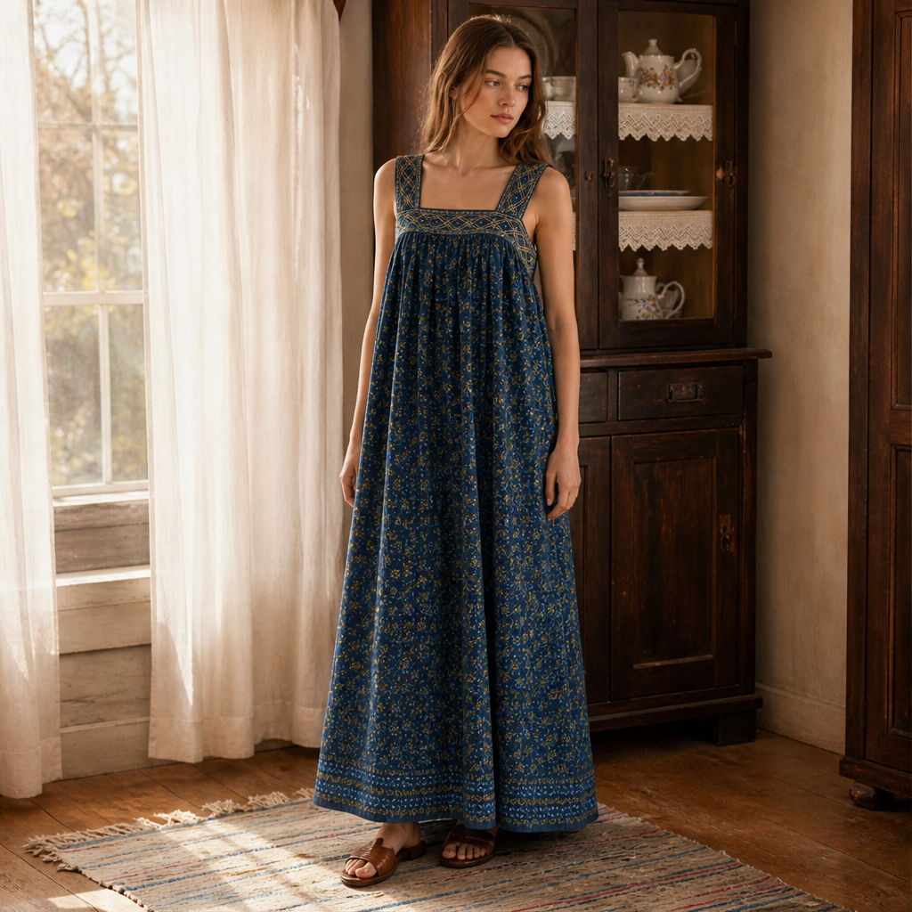 Voralia – Abito Lungo Folk a Fiori in Cotone lifestyle