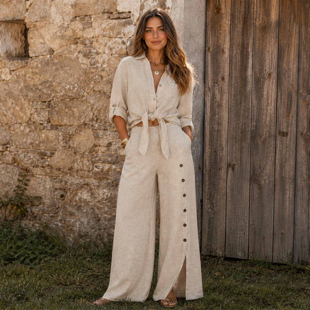 Linoria – Completo Camicia e Pantaloni Larghi Lino lifestyle