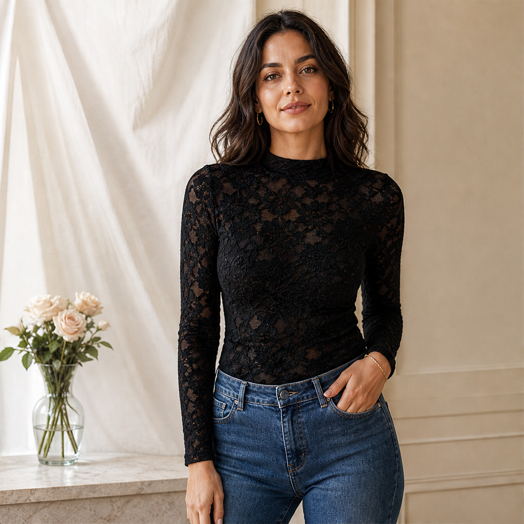 Merlivo – Camicia in Pizzo a Maniche Lunghe lifestyle
