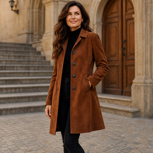 Velmora – Cappotto Lungo in Similpelle Scamosciata lifestyle
