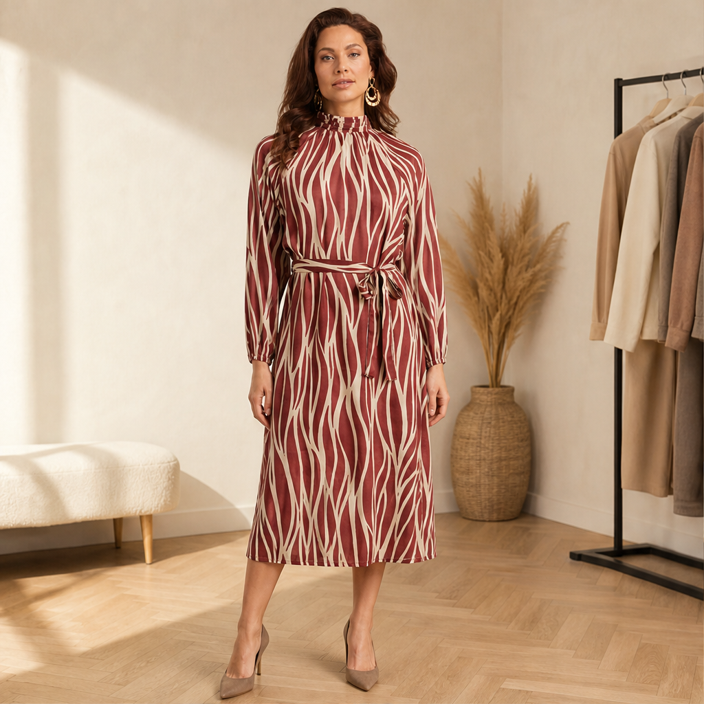 Velrosa – Abito Midi con Stampa Foglie Astratta lifestyle