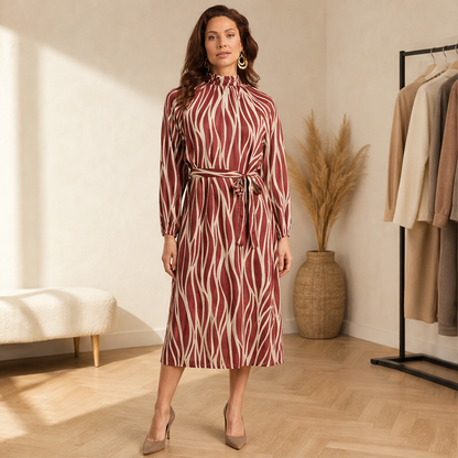 Velrosa – Abito Midi con Stampa Foglie Astratta lifestyle