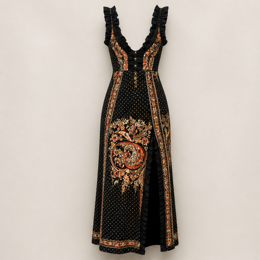 Velenza – Abito Maxi Boho Scollo a V con Spacco Black