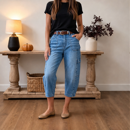 Barrelia – Jeans Barrel Fit Cropped Vita Media lifestyle