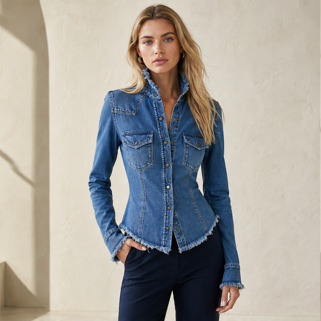Verlana – Camicia in Denim Aderente con Colletto Rialzato lifestyle