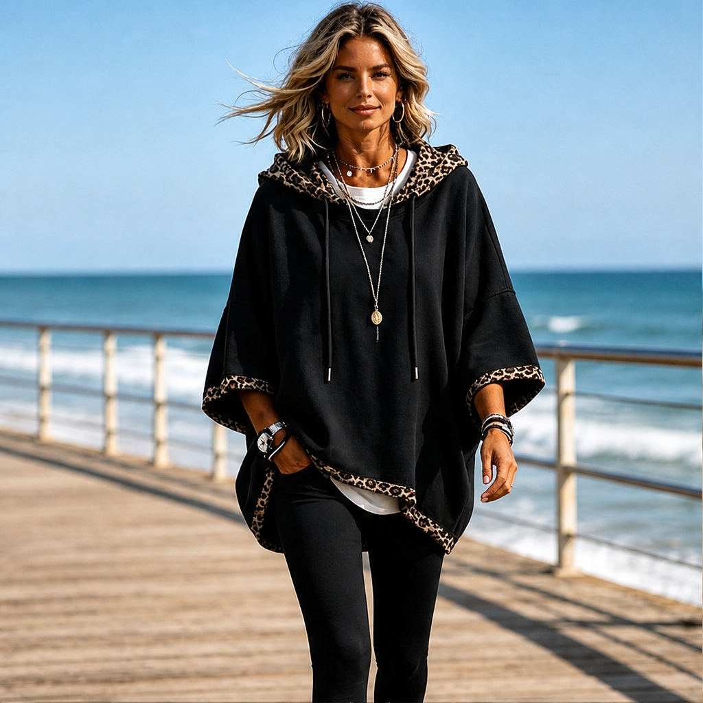 Felinora – Felpa con Cappuccio Bordo Leopardato lifestyle