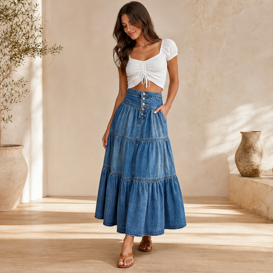 Vireska – Gonna di Jeans A-Line Western a Vita Alta lifestyle