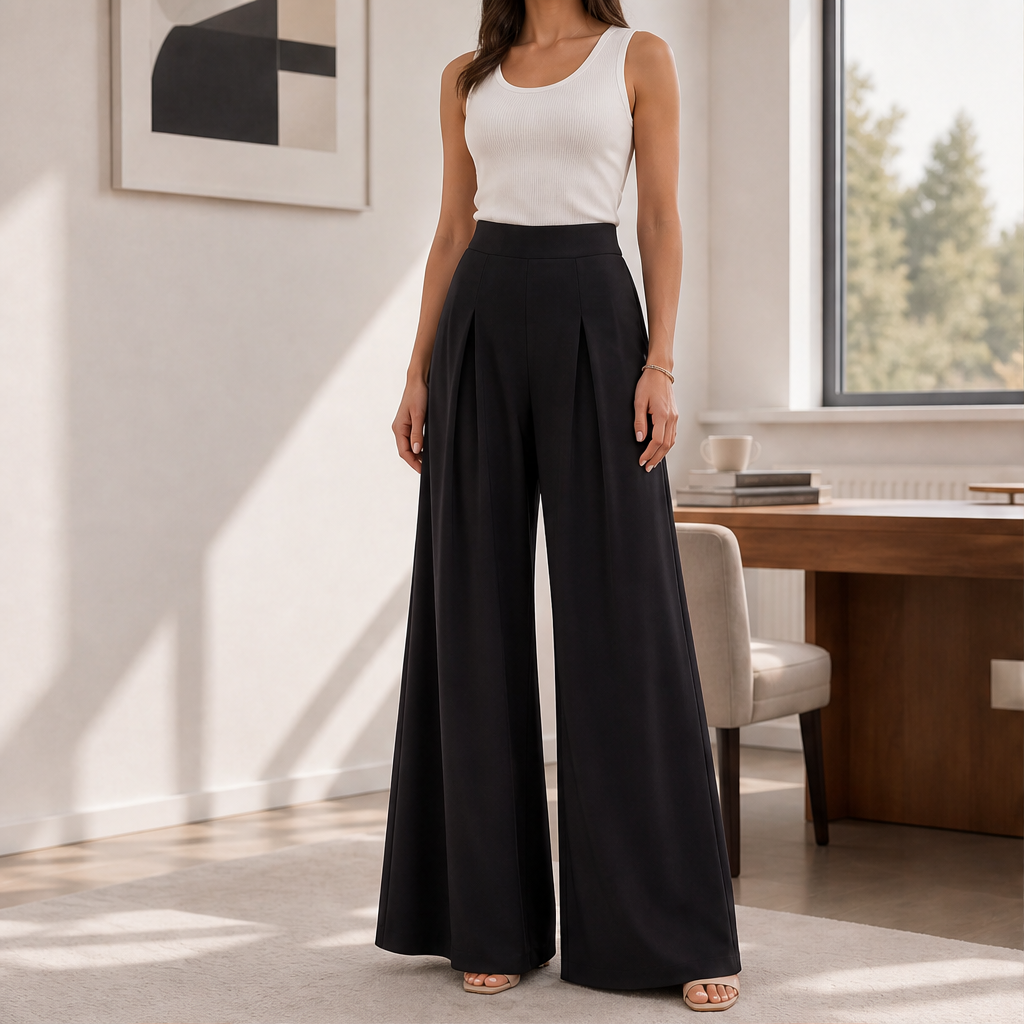 Velorene – Pantaloni Palazzo a Vita Alta Plissettati lifestyle