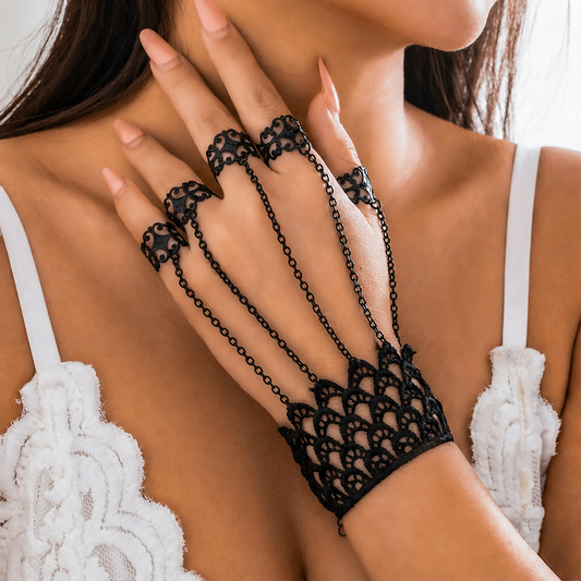 Sollina – Bracciale in Pizzo con Catenine e Anelli Black