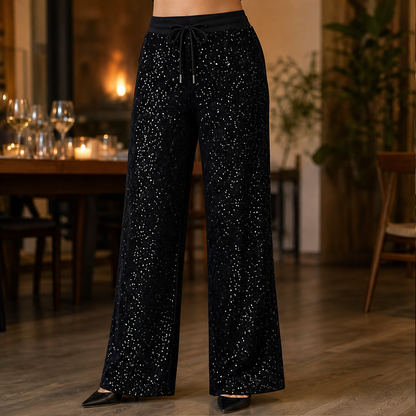 Luciarra – Pantaloni Larghi Paillettes Vita Alta lifestyle