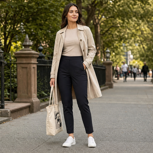 Pantaloni Neri Vita Alta Slim | Pantaloni Elasticizzati Donna con Tasche Zip - Caviglia 4 Stagioni lifestyle