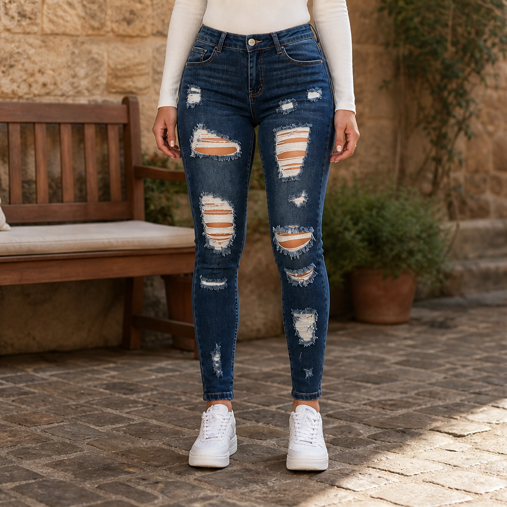 Varonetti – Jeans Skinny Vita Alta Effetto Strappato lifestyle