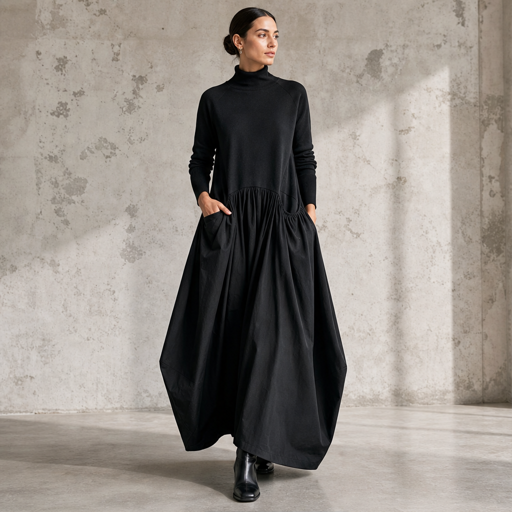 Novarela – Collo Alto Oversize con Tasche Abito Maxi lifestyle