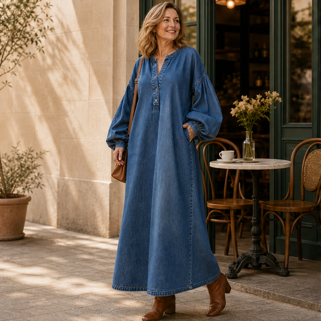 Verana – Abito Denim Spalle Scoperte Maniche a Palloncino lifestyle
