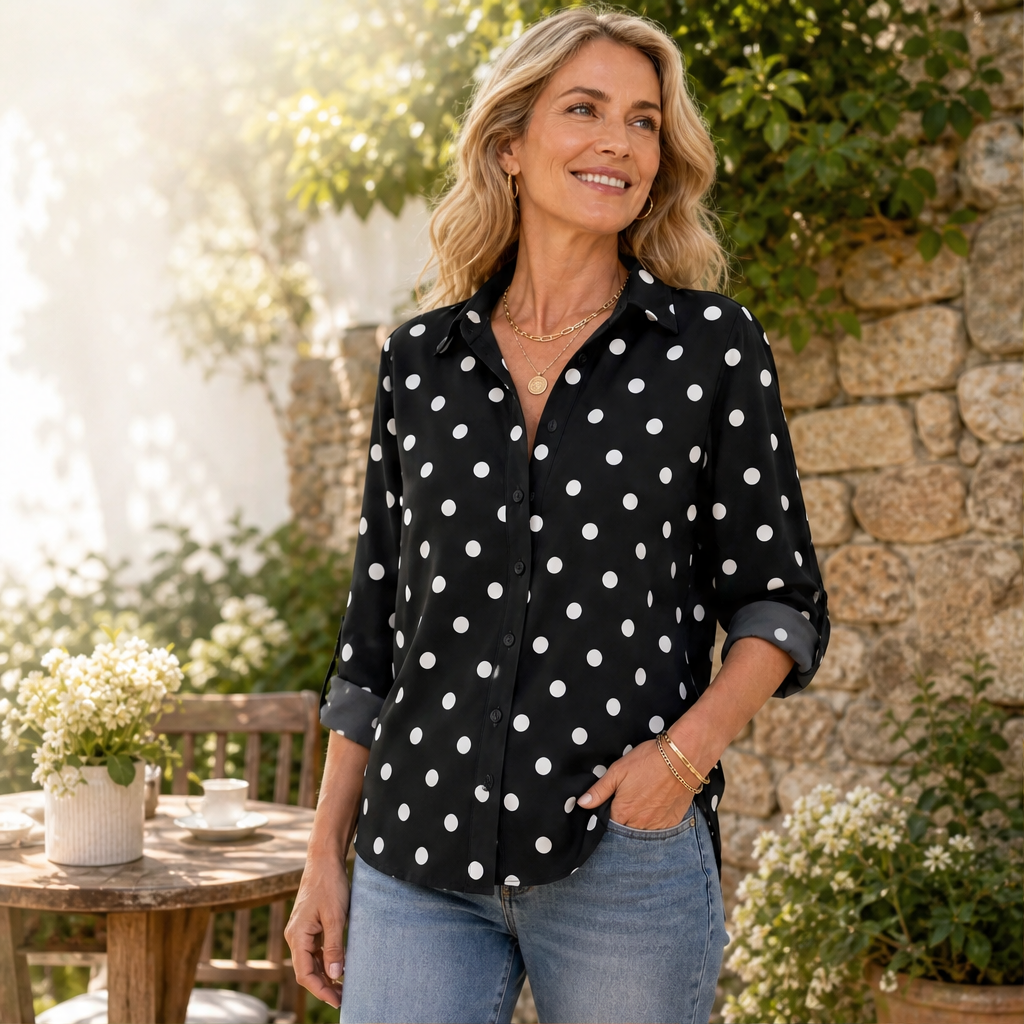 Novarella – Camicia a Pois con Maniche Arrotolabili lifestyle