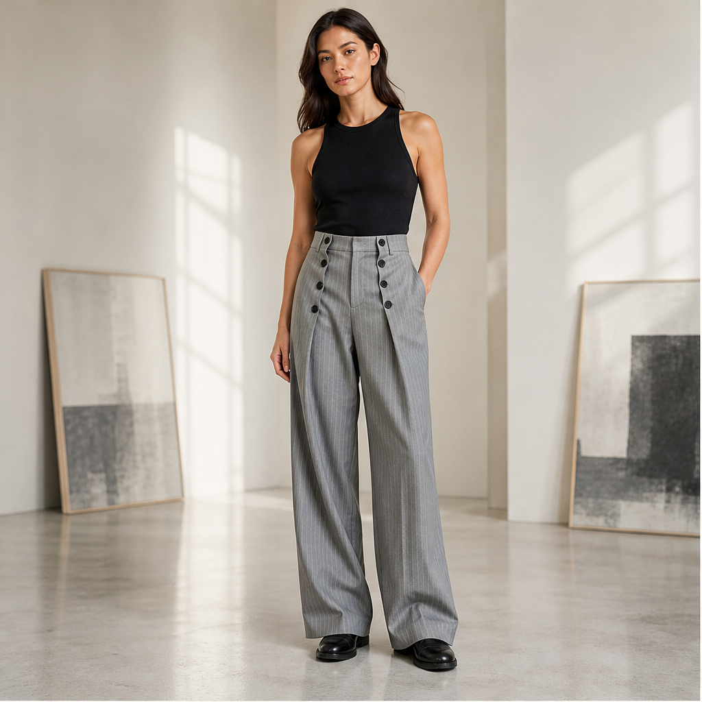 Varonne – Pantaloni a Vita Alta con Doppia Bottoniera lifestyle